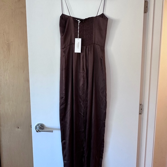 Reformation Frankie Brown Satin Spaghetti-Strap Maxi Dress - Picture 4 of 6